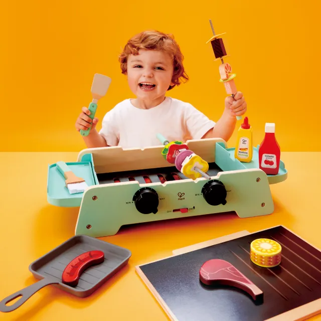 【Hape】多功能模擬BBQ組合(益智成長/家家酒玩具/木製玩具/木頭玩具)