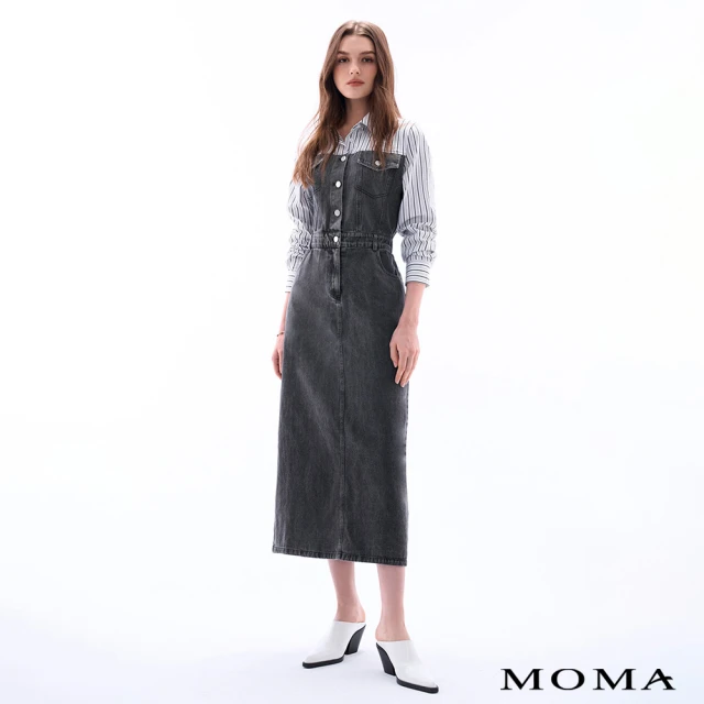 MOMA 假兩件襯衫拼接牛仔洋裝(深灰色)