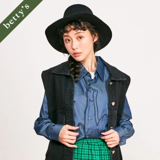 【betty&rsquo;s 貝蒂思】出清品  貓咪門襟車邊長袖襯衫(深藍)