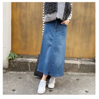 【SISTERS】復古刷色顯瘦修身A字牛仔裙 長裙/S-3L(女下著/中長裙/顯瘦/裙子/加大/丹寧/A字裙)