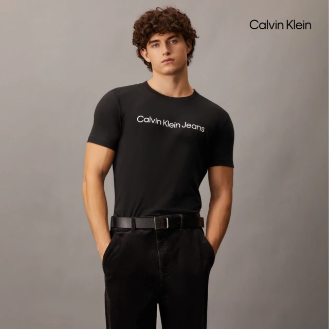 Calvin Klein 官方旗艦館 CK 經典標誌修身短袖 T 恤_黑色