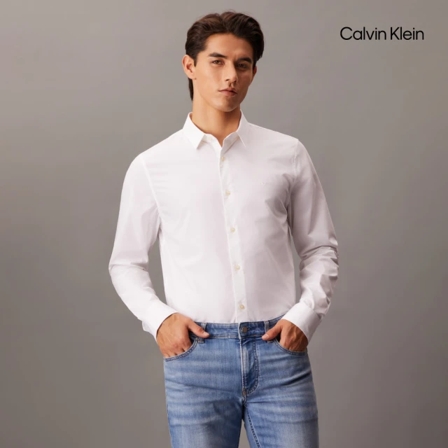 Calvin KleinCalvin Klein 官方旗艦館 CK Monogram 標誌刺繡修身襯衫_白色