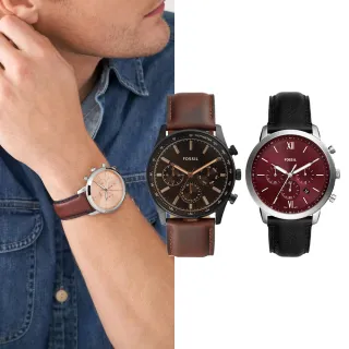 【FOSSIL 官方旗艦館】氣質雅仕三眼指針手錶 真皮錶帶 44MM【618 限定價】(多款多色可選)