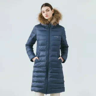 【Hilltop 山頂鳥】超潑水石墨烯蓄熱羽絨長版大衣外套 女款 灰藍｜PF21XF96ECE0