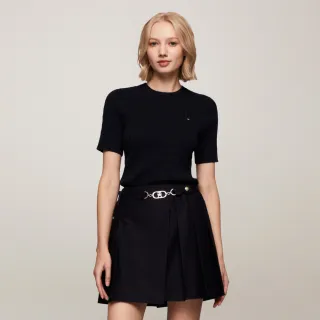【TOMMY HILFIGER】官方旗艦館 Jenny 絞花針織短袖毛衣_藍色