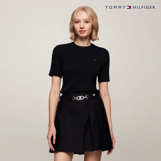 【TOMMY HILFIGER】官方旗艦館 Jenny 絞花針織短袖毛衣_藍色