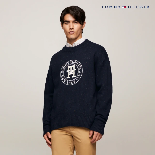 Tommy Hilfiger 官方旗艦館 Monogram Stamp Donegal 毛衣_藍色