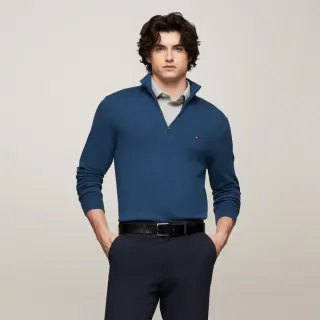 【Tommy Hilfiger】官方旗艦館 半拉鍊小高領毛衣_藍色