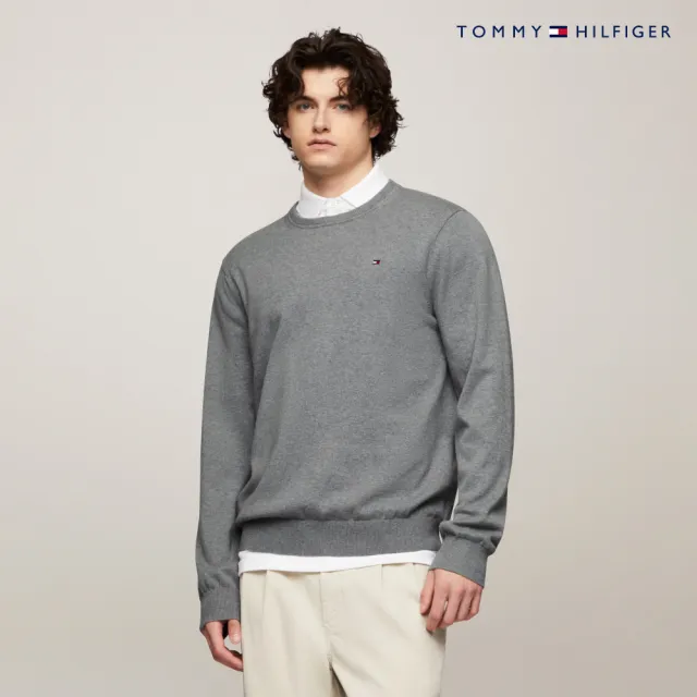 【TOMMY HILFIGER】官方旗艦館 Signature圓領毛衣_灰色