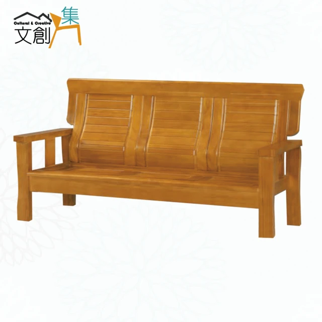 文創集 艾羅柚木色三人座實木椅(附贈布質坐墊) 推薦