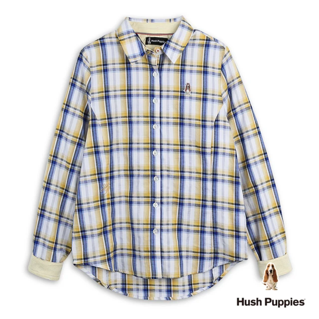 Hush Puppies 女裝 襯衫 經典配色格紋小狗襯衫(黃藍格紋 / 53212105)