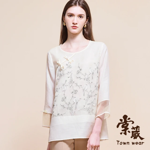 TOWN’WEAR 棠葳 中國風繪圖上衣(中大尺碼/女上衣/女上著/長袖/復古/古典/透膚)