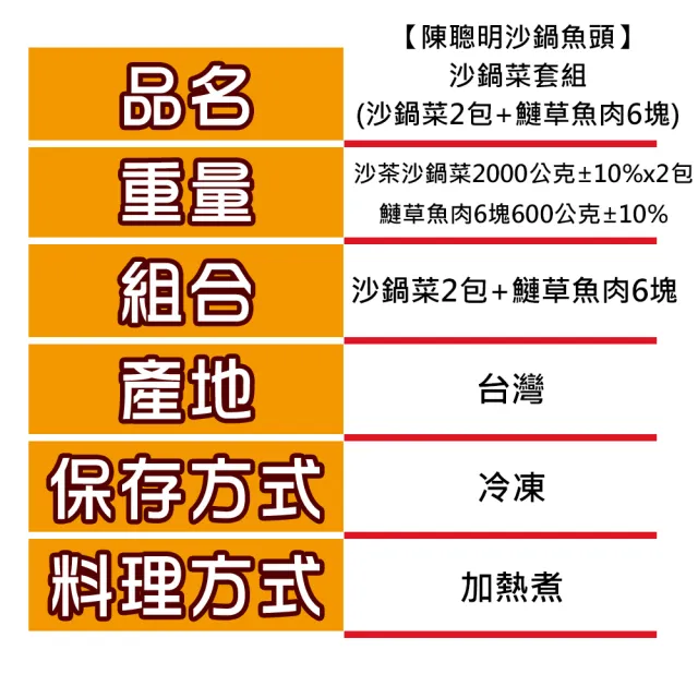【陳聰明沙鍋魚頭】沙鍋菜套組(沙鍋菜2包+鰱草魚肉6塊)