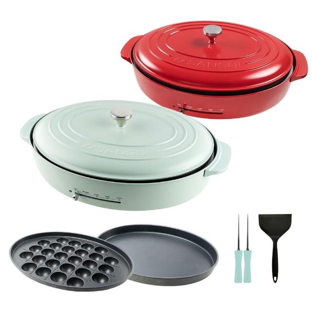 【SANSUI 山水】多功能電烤盤標配組 SEBW-Q699(胭脂紅/冰綠)