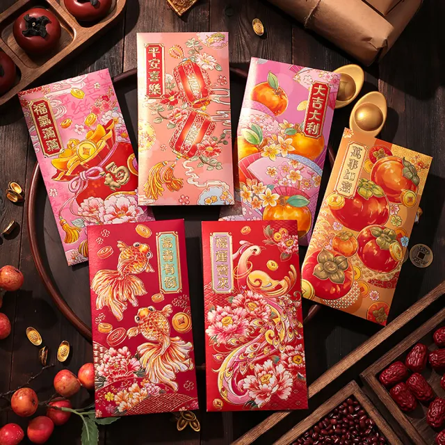 【六分埔禮品】彩繪燙金國畫千元紅包-6入混裝(春節擺飾過年新年春酒尾牙精緻紅包袋)