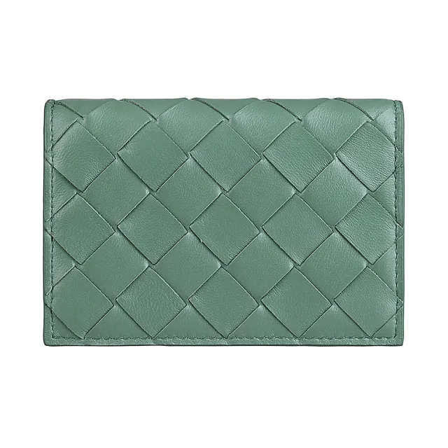 【BOTTEGA VENETA 寶緹嘉】BV BOTTEGA VENETA Intrecciato經典LOGO小編織設計小羊皮2卡釦式卡包(蘆薈綠)