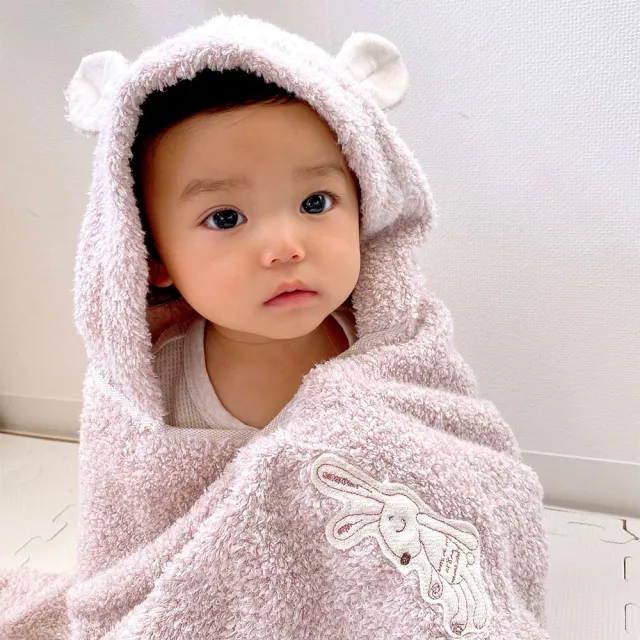 【KONTEX】今治無撚兔子連帽浴巾（100%日本製、新生兒至小學低年級皆適用、寶寶毛巾、連帽毛巾）