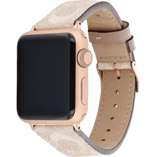 【COACH】Apple Watch 錶帶 38/40mm 適用 皮錶帶 - 米黃色 過年禮 生日禮物(不含手錶)