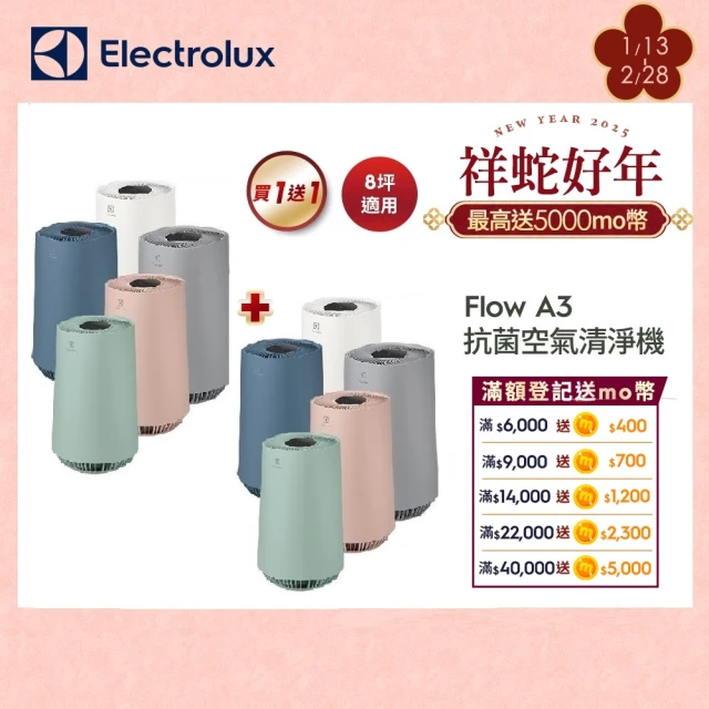 買一送一 Electrolux 伊萊克斯 Flow A3 Air 抗菌空氣清淨機-五色任選(8坪適用FA31-202)