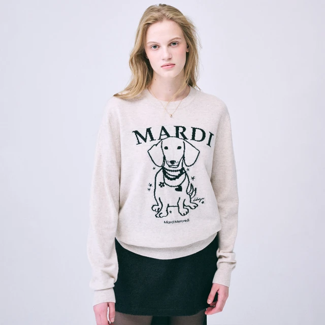 MARDI MERCREDI 羊毛毛衣 淺米色 經典臘腸狗 