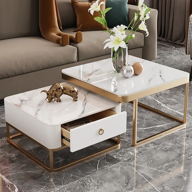 Josie 白巖板茶幾組合70+60單抽屜(岩板茶几 茶幾 