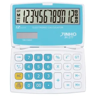 【JINHO 京禾】12位數口袋掌上型隨身攜帶太陽能JH-277-天空藍(國考計算機 學生必備)