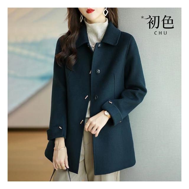 【初色】出清品 現貨 簡約翻領單排扣修身顯瘦中長款毛呢大衣外套-共2色-31085(M-2XL可選/快速出貨)