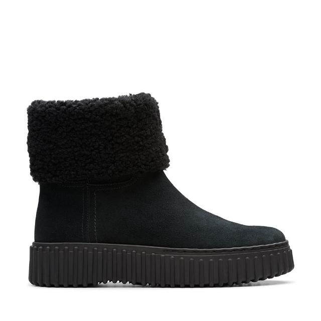 【Clarks】女靴 Torhill Turn 毛內裡羅紋厚底餅乾靴 短靴 雪靴(CLF79562B)