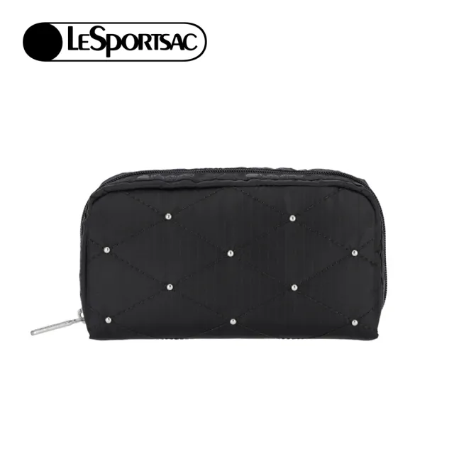 【Lesportsac】Rectangular Cosmetic 長形化妝包 收納包 送禮 禮物 推薦 女包(黑色格紋釘飾)