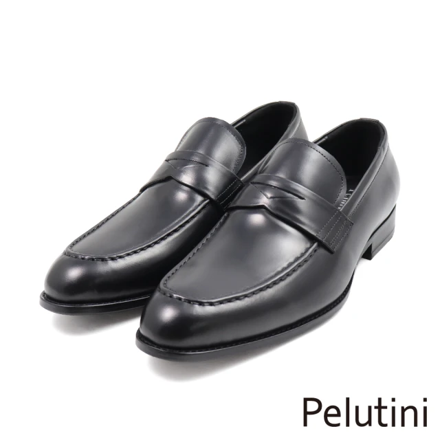 Pelutini 經典素面簡約商務便士樂福鞋 黑色(412140-BL)