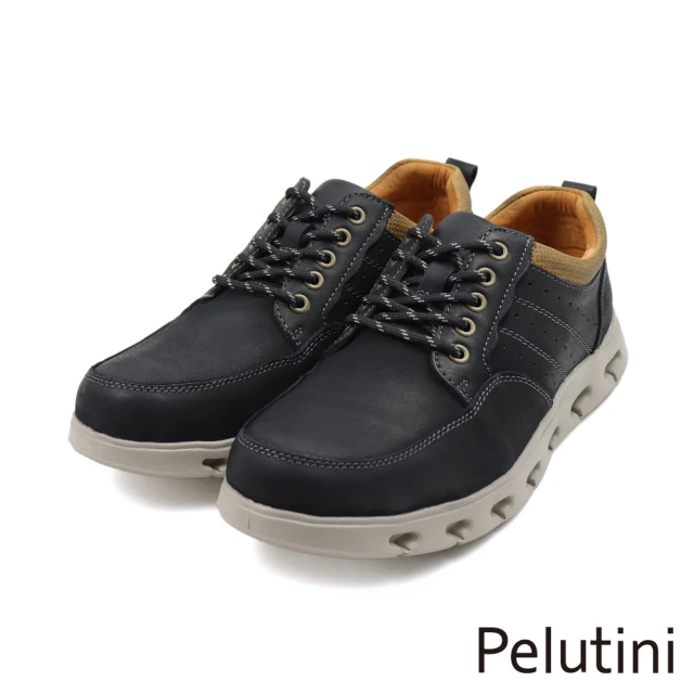 Pelutini 輕量氣墊透氣綁帶造型休閒鞋 黑色(420112-BL)