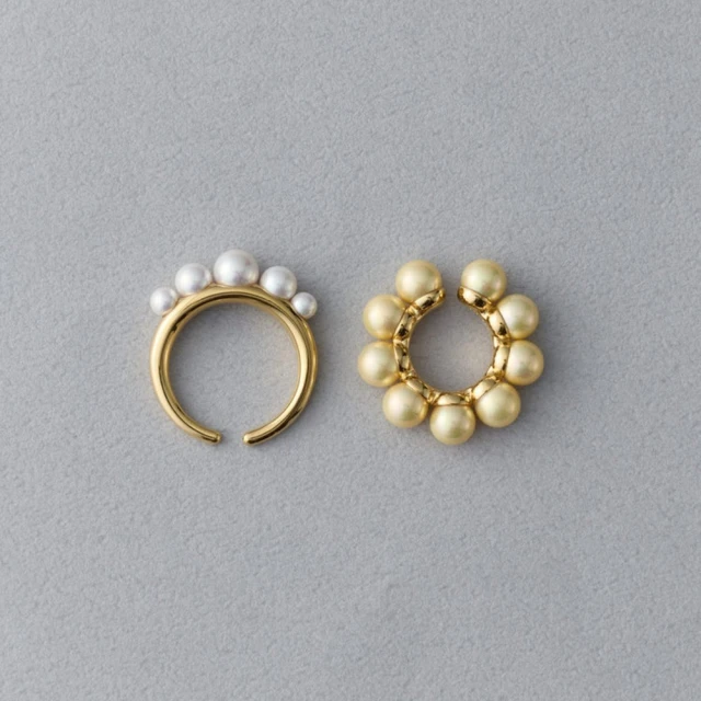 ete Ring Cuff 2WAY 珍珠耳釦戒指組合(金色