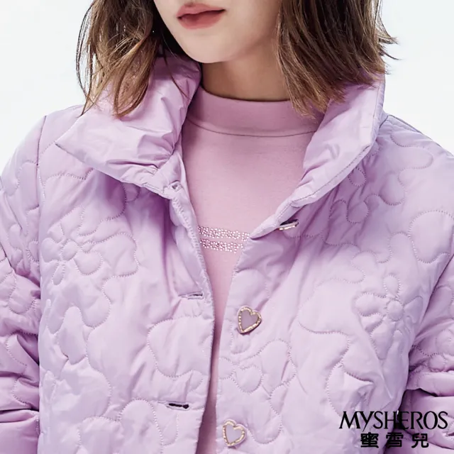 【MYSHEROS 蜜雪兒】充棉造型外套 立領花朵壓紋愛心排釦設計(粉紫)