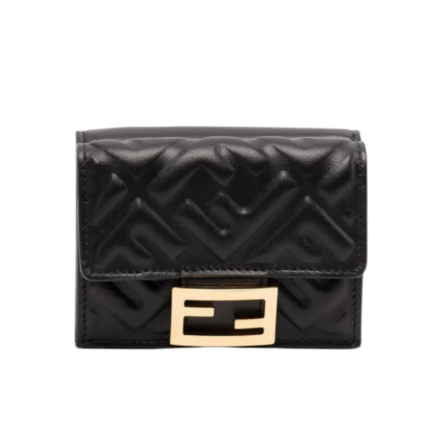 【FENDI 芬迪】Micro Trifold Baguette 微型 三摺疊 納帕皮革 卡夾 短夾 皮夾 黑色 8M0395