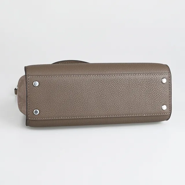 【TORY BURCH】TORY BURCH Eleanor經典銀色T字磁吸釦荔枝紋皮革手提斜背包(蘑菇棕)