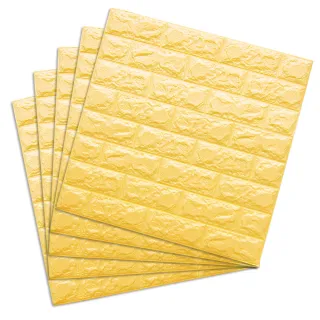 【LOG 樂格】3D立體 磚形環保防撞美飾牆貼 -磚黃x5入(防撞壁貼/防撞墊)