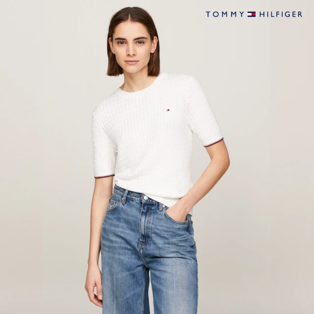 Tommy Hilfiger 官方旗艦館 條紋修身短袖毛衣_裸色