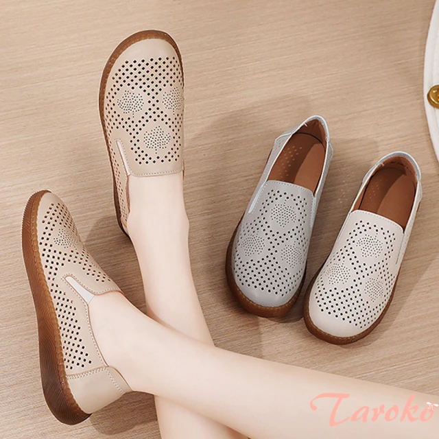 Taroko 英倫金屬一字坡跟防滑圓頭真牛皮豆豆鞋(3色可選