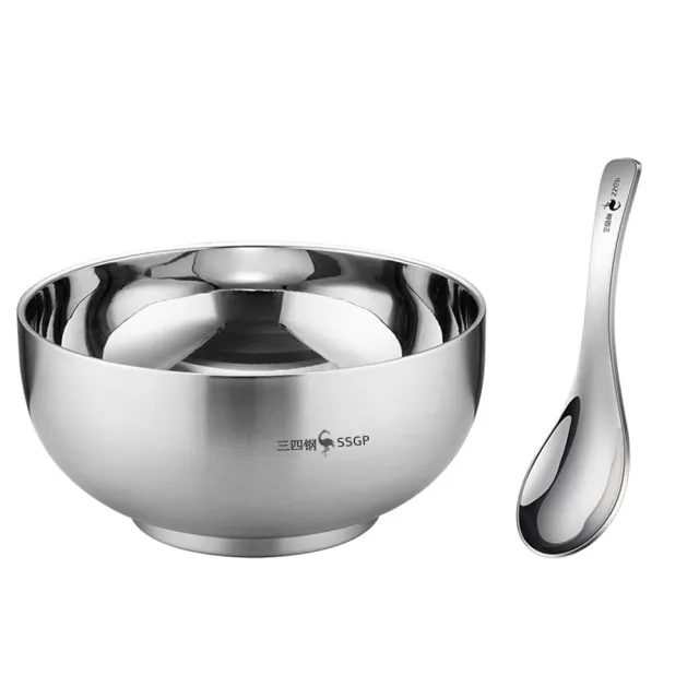 【PUSH!】餐具用品 316不銹鋼碗 雙層隔熱防燙飯碗兒童碗耐摔碗 湯碗食品級碗 附湯匙(碗 13CM E207-1)