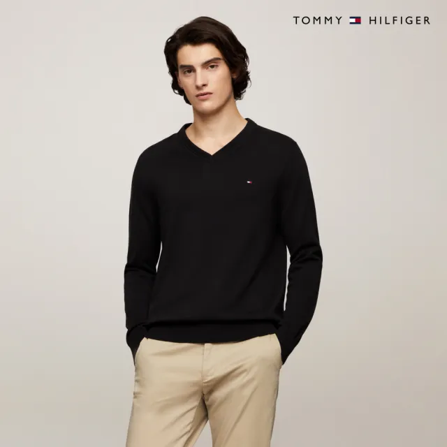 【TOMMY HILFIGER】官方旗艦館 基本款 V 領毛衣_黑色
