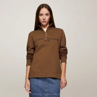 【TOMMY HILFIGER】官方旗艦館 基本款標誌半拉鍊衛衣_棕色
