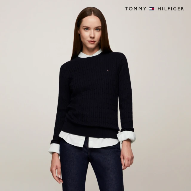 Tommy Hilfiger 官方旗艦館 Jenny 絞花針織長袖毛衣_藍色