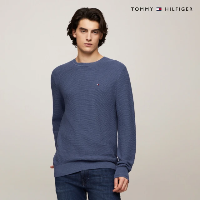 Tommy Hilfiger 官方旗艦館 結構感圓領毛衣_藍色