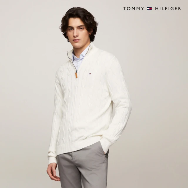 Tommy Hilfiger 官方旗艦館 絞花針織小高領拉鍊領毛衣_裸色