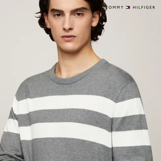 【TOMMY HILFIGER】官方旗艦館 條紋圓領針織毛衣_灰色