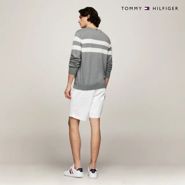 【TOMMY HILFIGER】官方旗艦館 條紋圓領針織毛衣_灰色