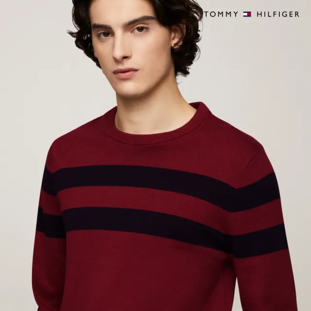 【TOMMY HILFIGER】官方旗艦館 條紋圓領針織毛衣_粉紅色