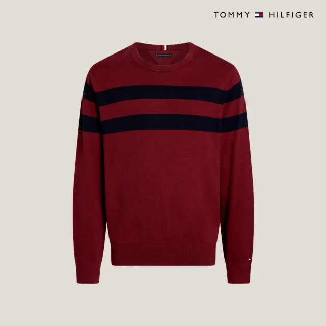 【TOMMY HILFIGER】官方旗艦館 條紋圓領針織毛衣_粉紅色