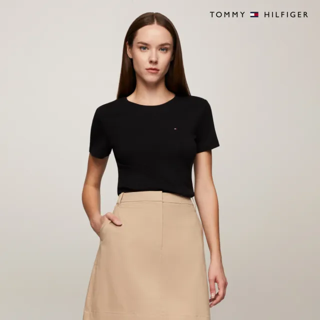 【TOMMY HILFIGER】官方旗艦館 旗幟刺繡圓領 T 恤_黑色