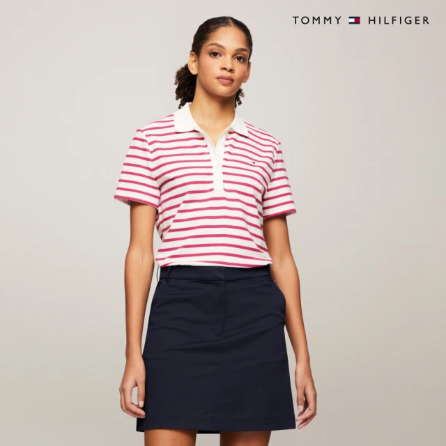 Tommy Hilfiger 官方旗艦館 條紋短袖修身Polo衫_粉紅色